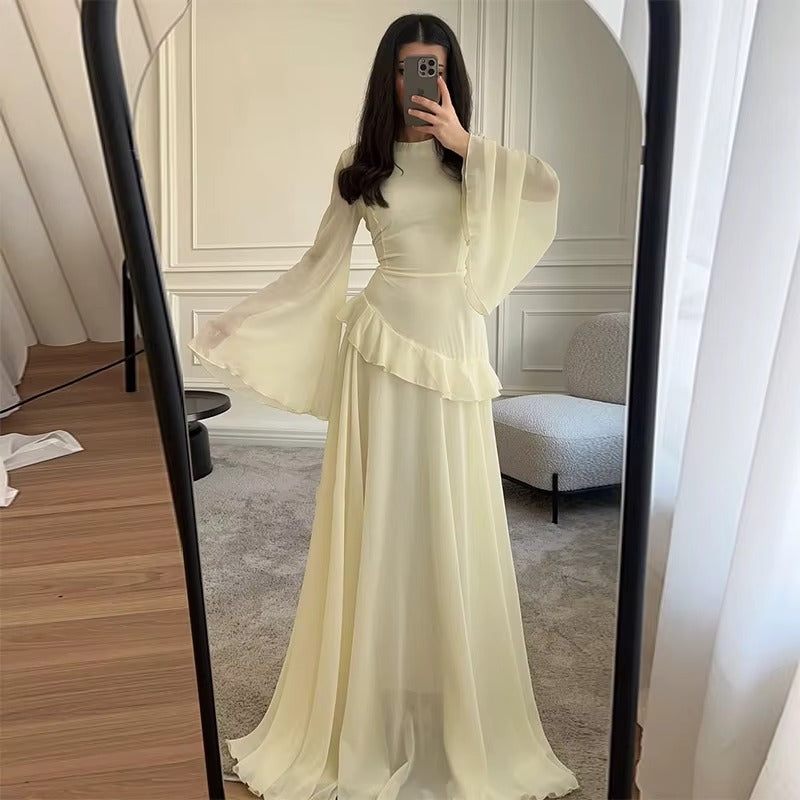 Olivia | Wedding Guest Tiered Maxi Dress with Bell Sleeves