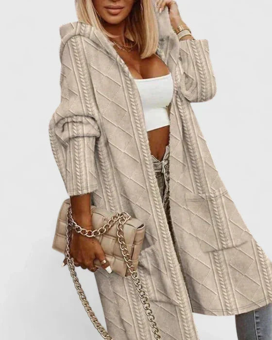 Calystria | Extended-Length Attached Hood Winter Cardigan