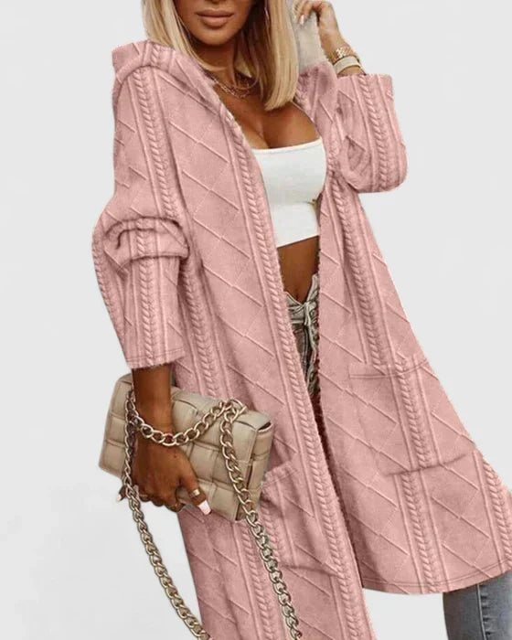 Calystria | Extended-Length Attached Hood Winter Cardigan