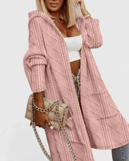 Calystria | Extended-Length Attached Hood Winter Cardigan