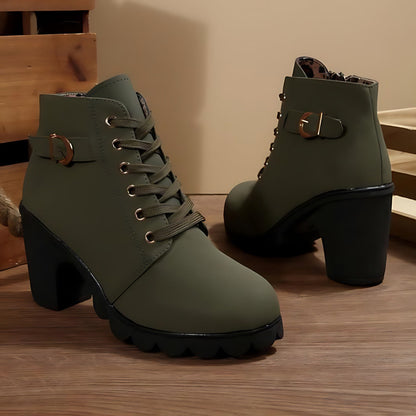 Vicky | Suede Buckle Lace Up Chunky Block Heel Ankle Boots