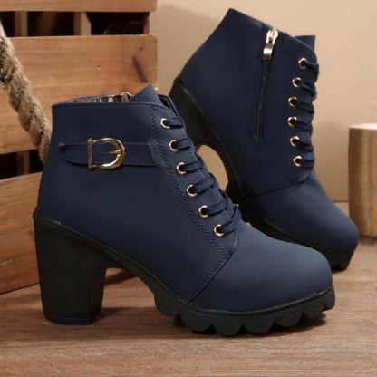 Vicky | Suede Buckle Lace Up Chunky Block Heel Ankle Boots