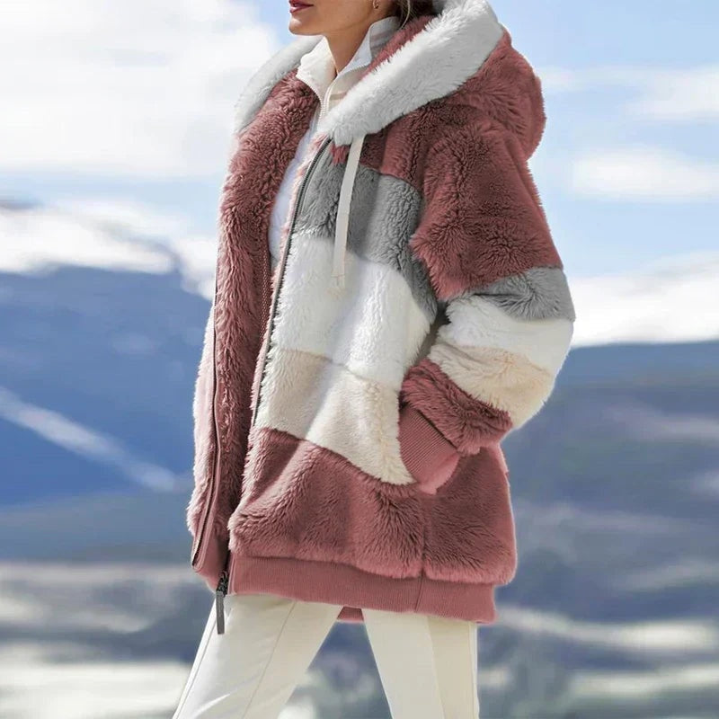 Aurora | Fitted Colour-Block Teddy Fleece Hooded Jacket