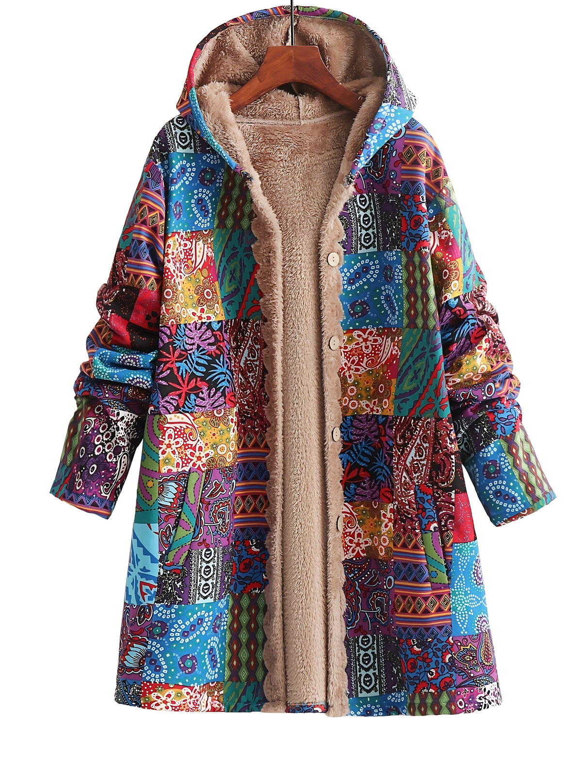 Lucy | Boho Floral Sherpa Hooded Longline Winter Coat