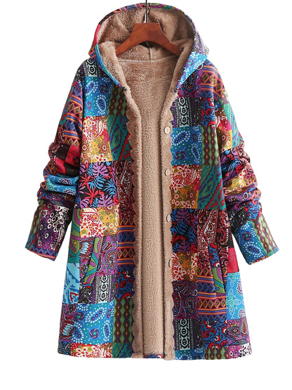 Lucy | Boho Floral Sherpa Hooded Longline Winter Coat