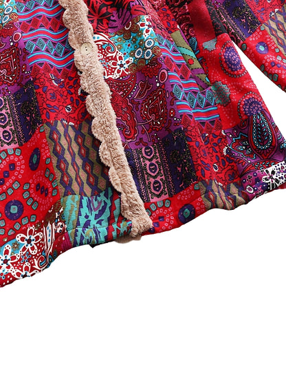 Lucy | Boho Floral Sherpa Hooded Longline Winter Coat