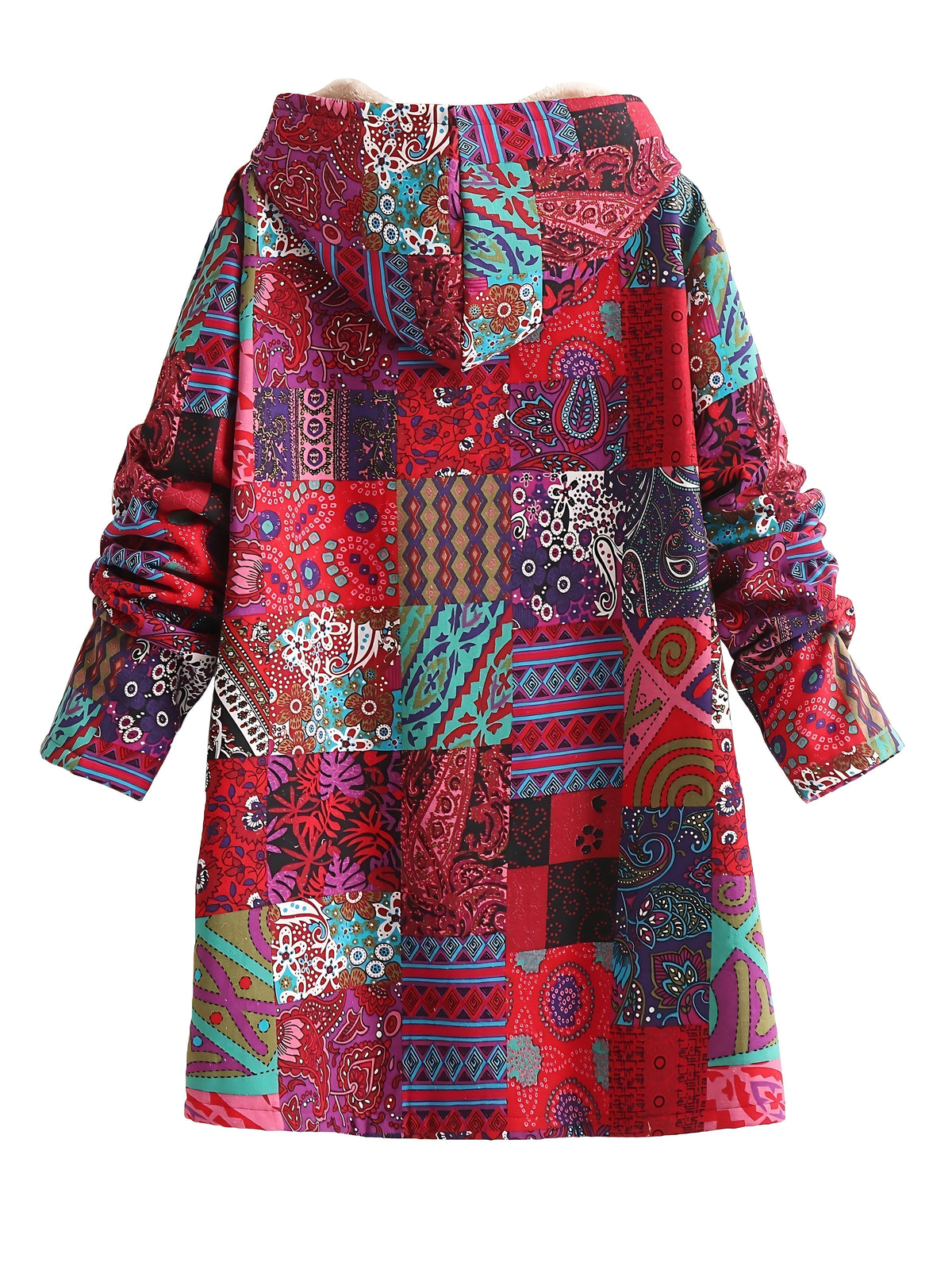 Lucy | Boho Floral Sherpa Hooded Longline Winter Coat