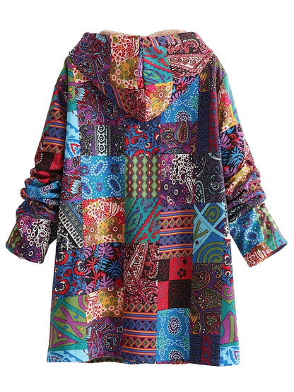 Lucy | Boho Floral Sherpa Hooded Longline Winter Coat