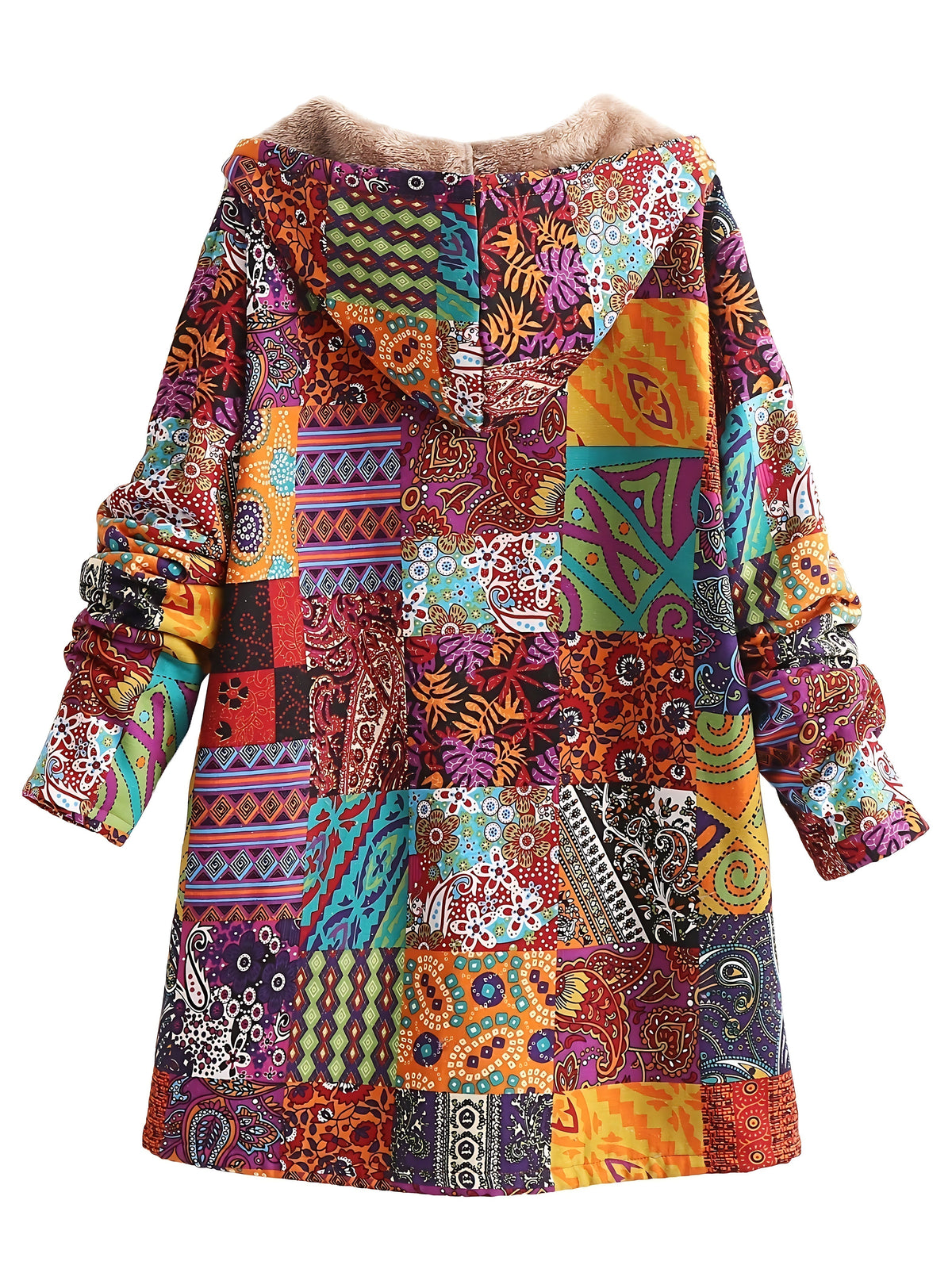 Lucy | Boho Floral Sherpa Hooded Longline Winter Coat