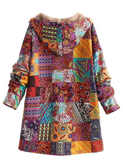 Lucy | Boho Floral Sherpa Hooded Longline Winter Coat