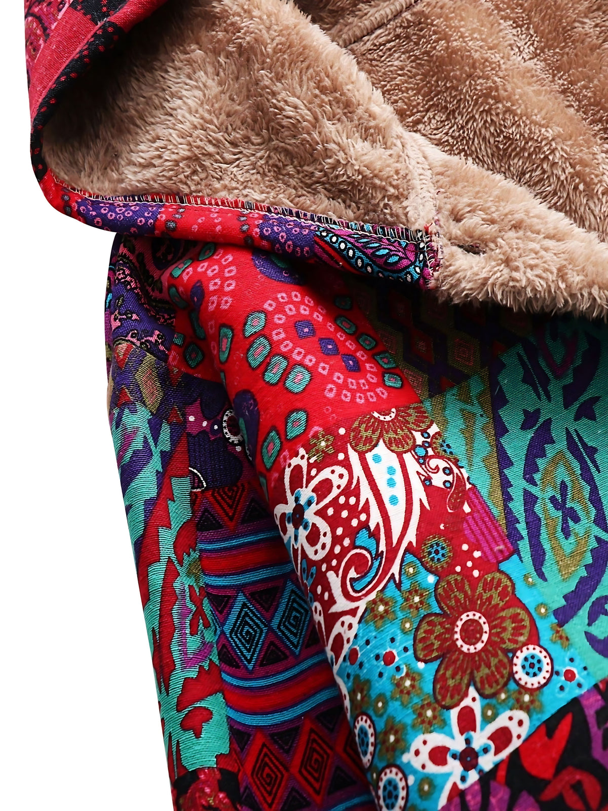 Lucy | Boho Floral Sherpa Hooded Longline Winter Coat
