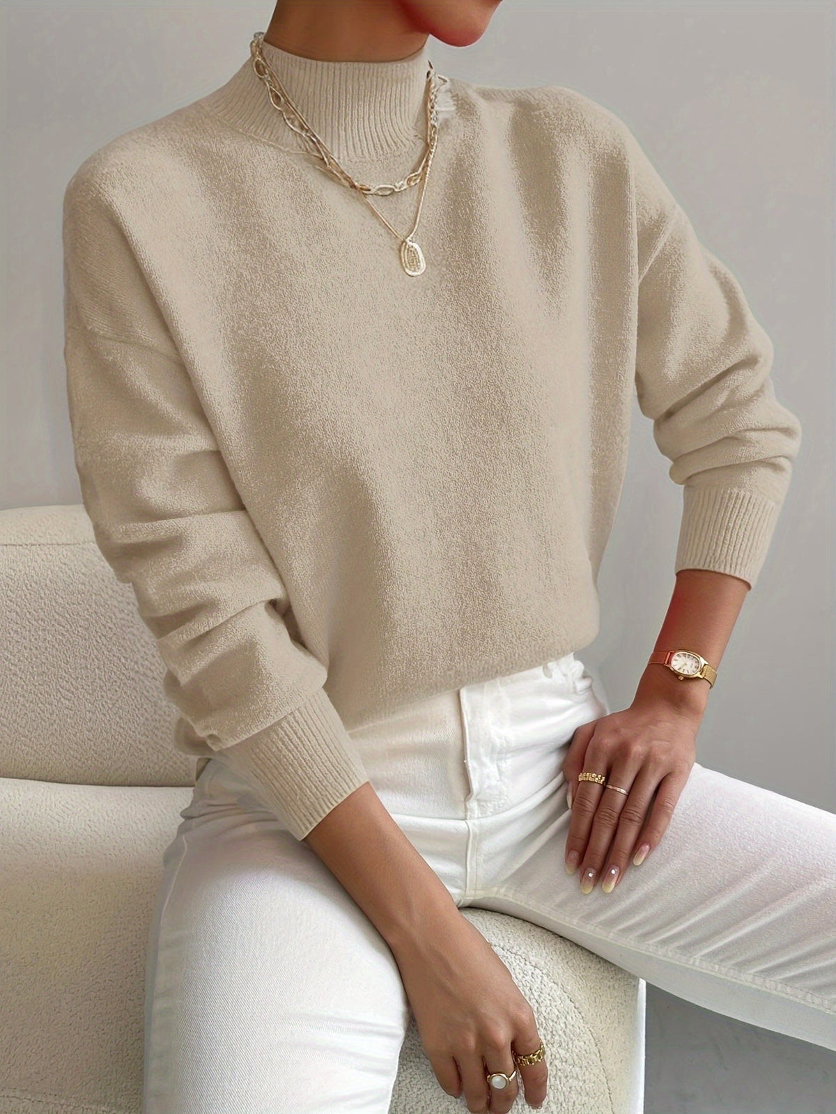 Laurie | Cosy Relaxed Mock Neck Knitted Winter Jumper