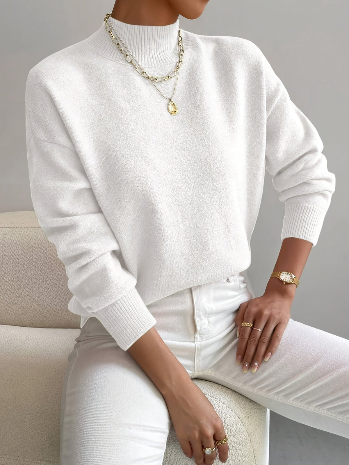 Laurie | Cosy Relaxed Mock Neck Knitted Winter Jumper