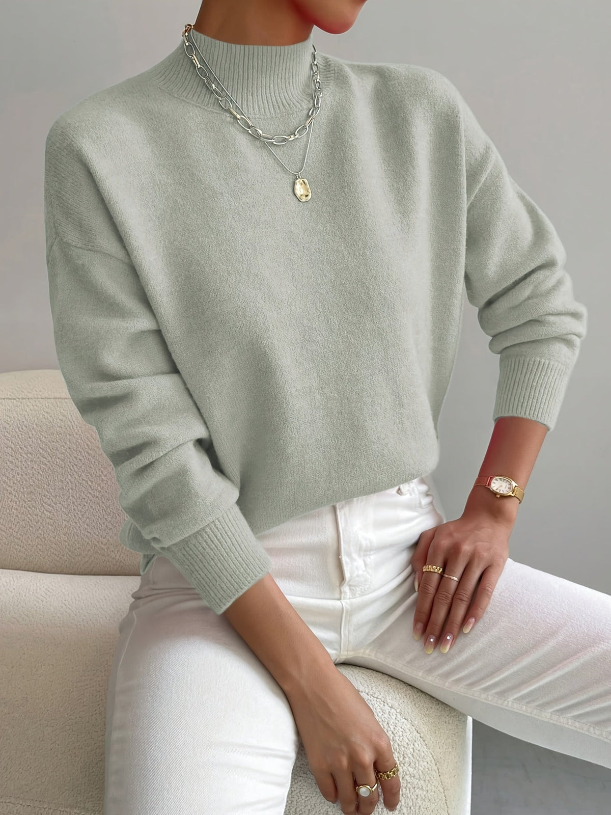 Laurie | Cosy Relaxed Mock Neck Knitted Winter Jumper