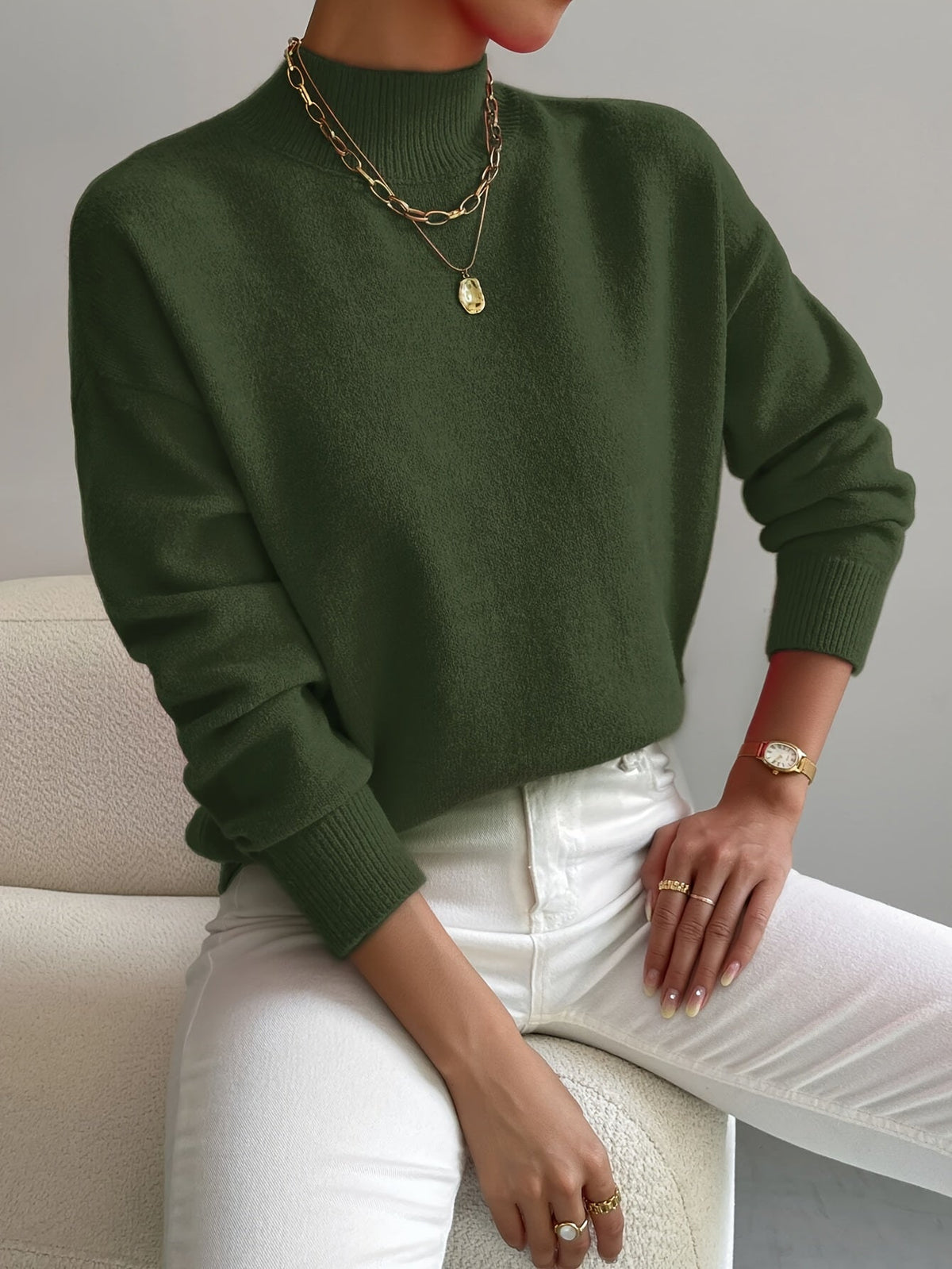 Laurie | Cosy Relaxed Mock Neck Knitted Winter Jumper