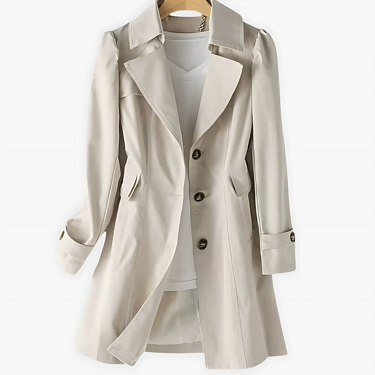 Cindy | Single Breasted Notch Lapel Knee Length Trench Coat