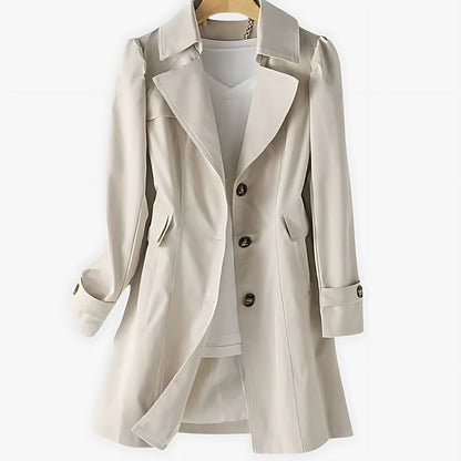 Cindy | Single Breasted Notch Lapel Knee Length Trench Coat