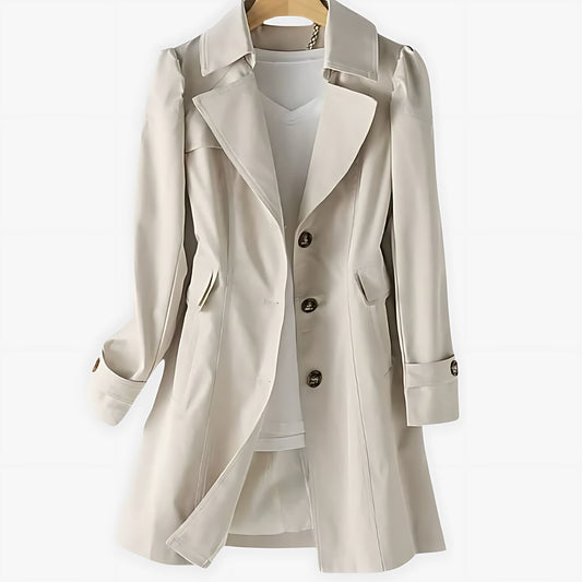 Cindy | Single Breasted Notch Lapel Knee Length Trench Coat
