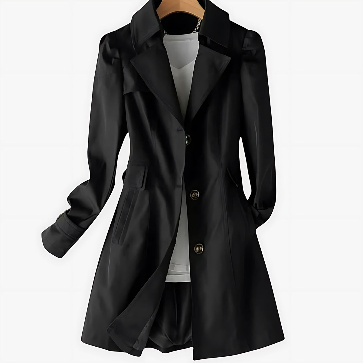 Cindy | Single Breasted Notch Lapel Knee Length Trench Coat
