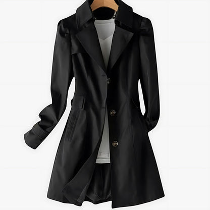 Cindy | Single Breasted Notch Lapel Knee Length Trench Coat