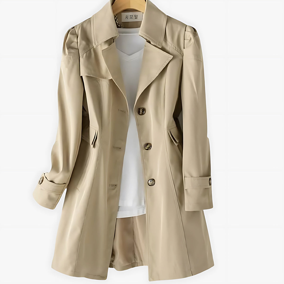 Cindy | Single Breasted Notch Lapel Knee Length Trench Coat