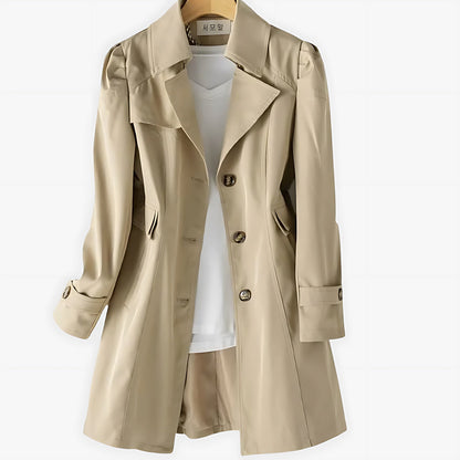 Cindy | Single Breasted Notch Lapel Knee Length Trench Coat