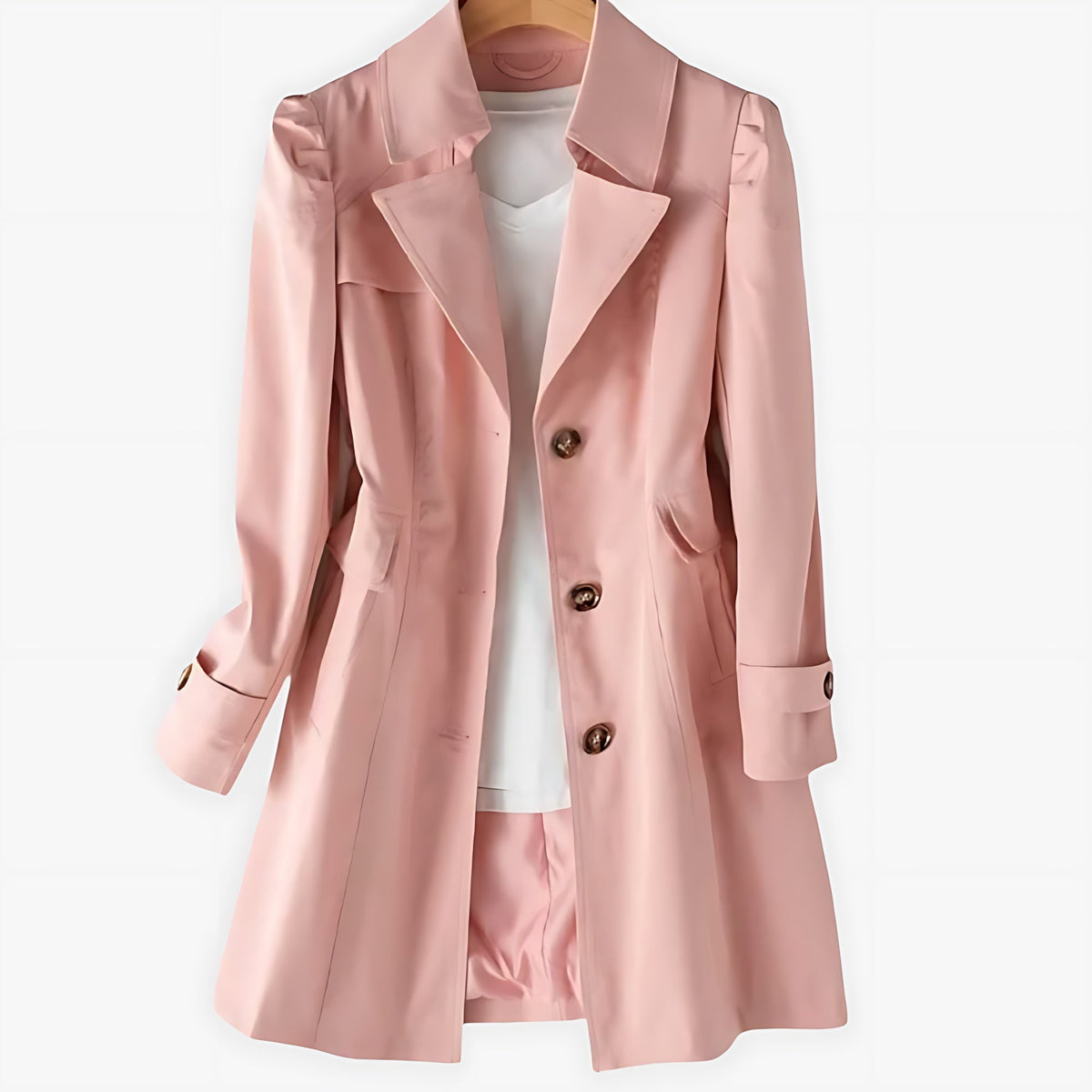 Cindy | Single Breasted Notch Lapel Knee Length Trench Coat