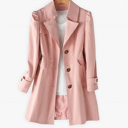Cindy | Single Breasted Notch Lapel Knee Length Trench Coat