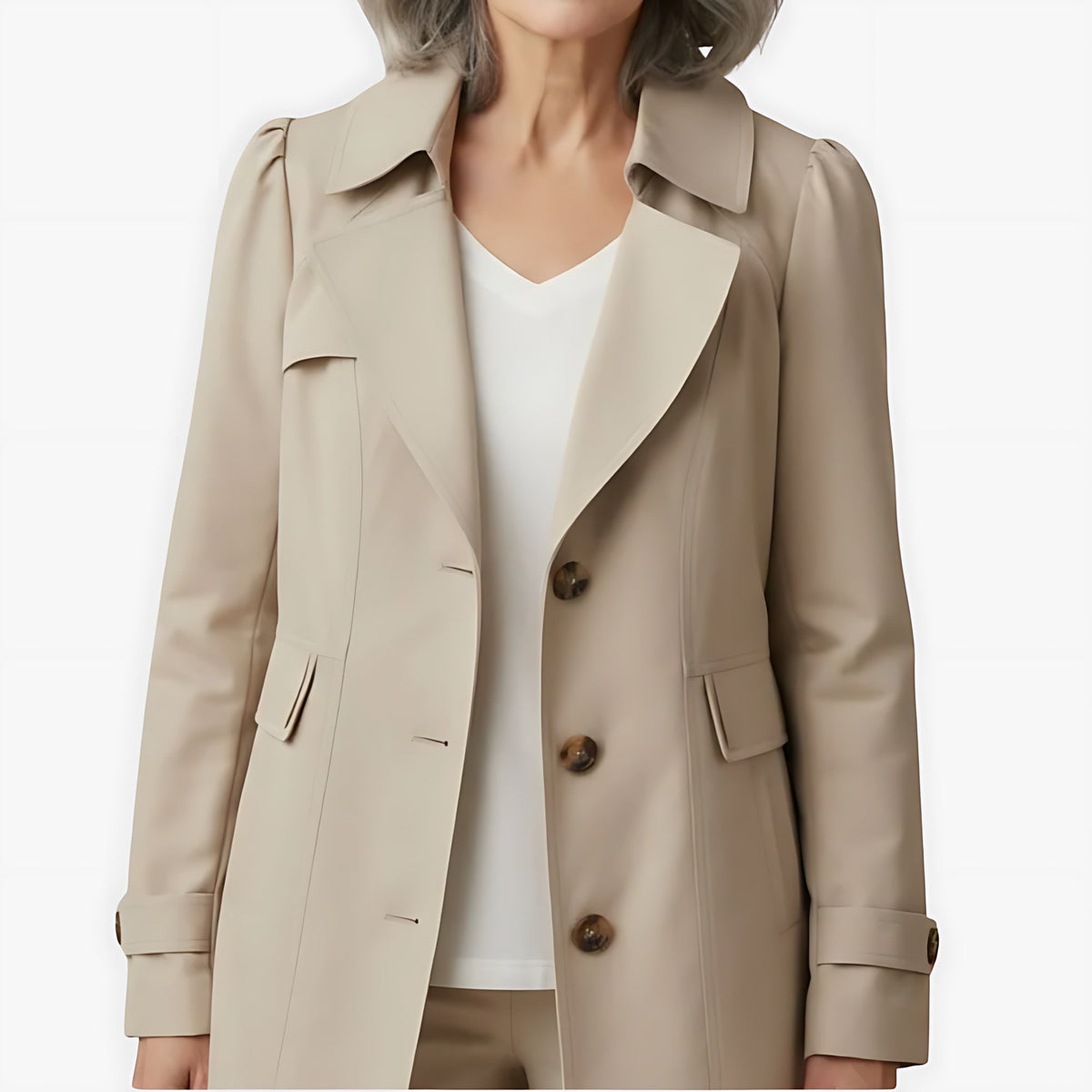 Cindy | Single Breasted Notch Lapel Knee Length Trench Coat