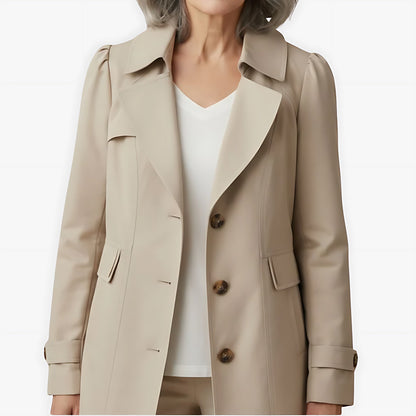 Cindy | Single Breasted Notch Lapel Knee Length Trench Coat