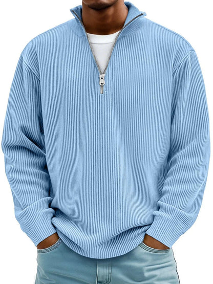 Inigo | Ribbed Knit Quarter Zip Mock Neck Jumper