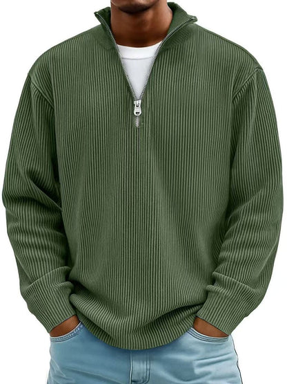 Inigo | Ribbed Knit Quarter Zip Mock Neck Jumper