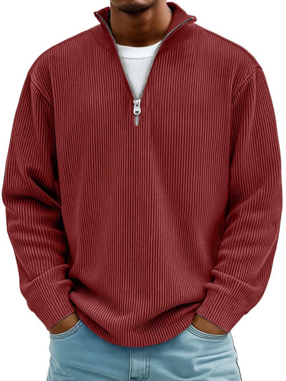 Inigo | Ribbed Knit Quarter Zip Mock Neck Jumper