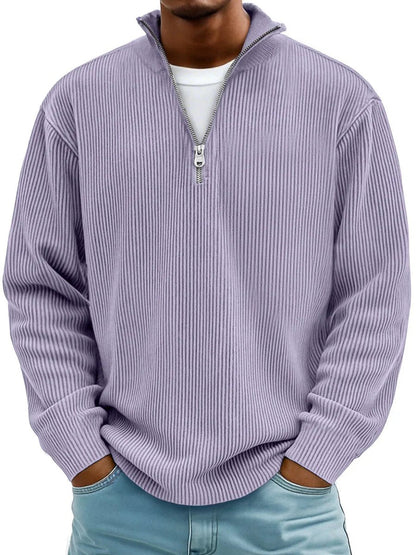 Inigo | Ribbed Knit Quarter Zip Mock Neck Jumper
