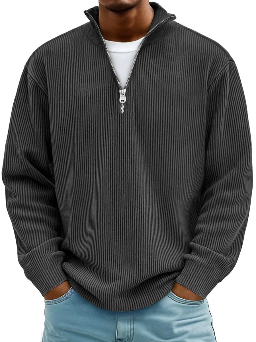Inigo | Ribbed Knit Quarter Zip Mock Neck Jumper