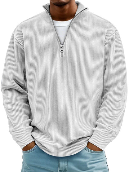 Inigo | Ribbed Knit Quarter Zip Mock Neck Jumper