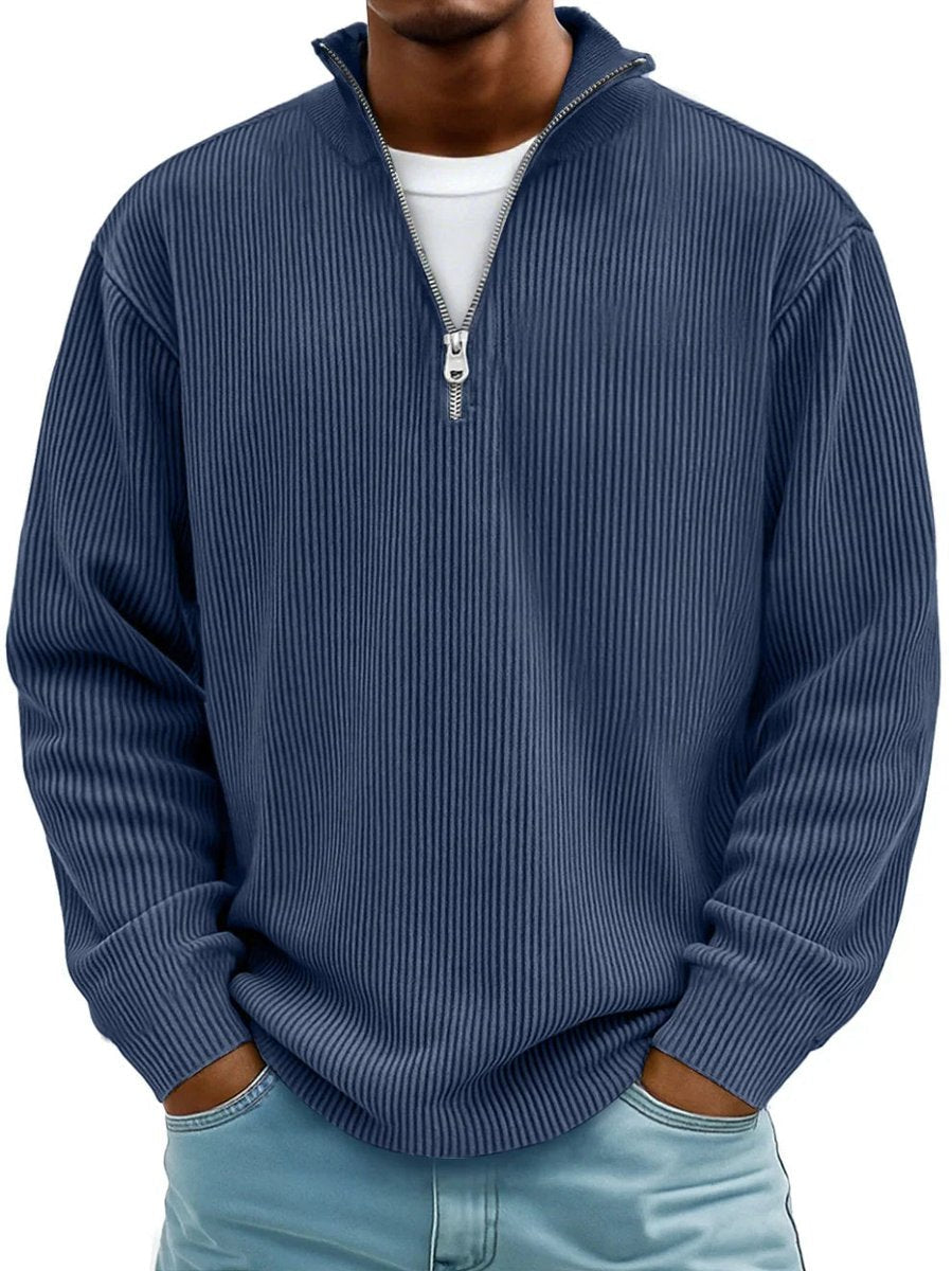 Inigo | Ribbed Knit Quarter Zip Mock Neck Jumper