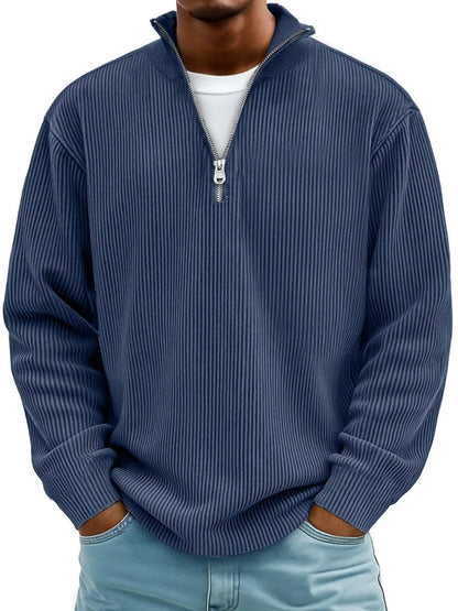 Inigo | Ribbed Knit Quarter Zip Mock Neck Jumper