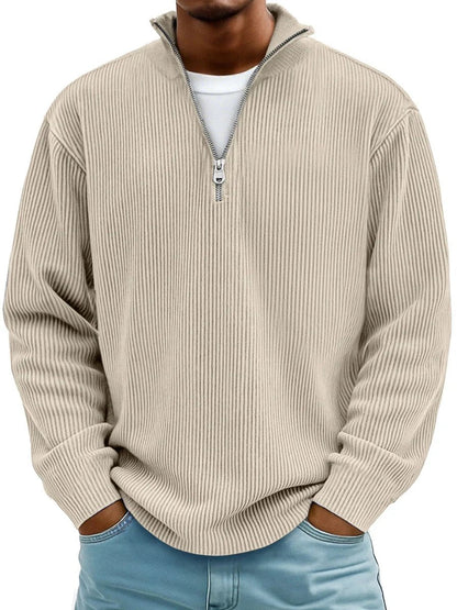 Inigo | Ribbed Knit Quarter Zip Mock Neck Jumper