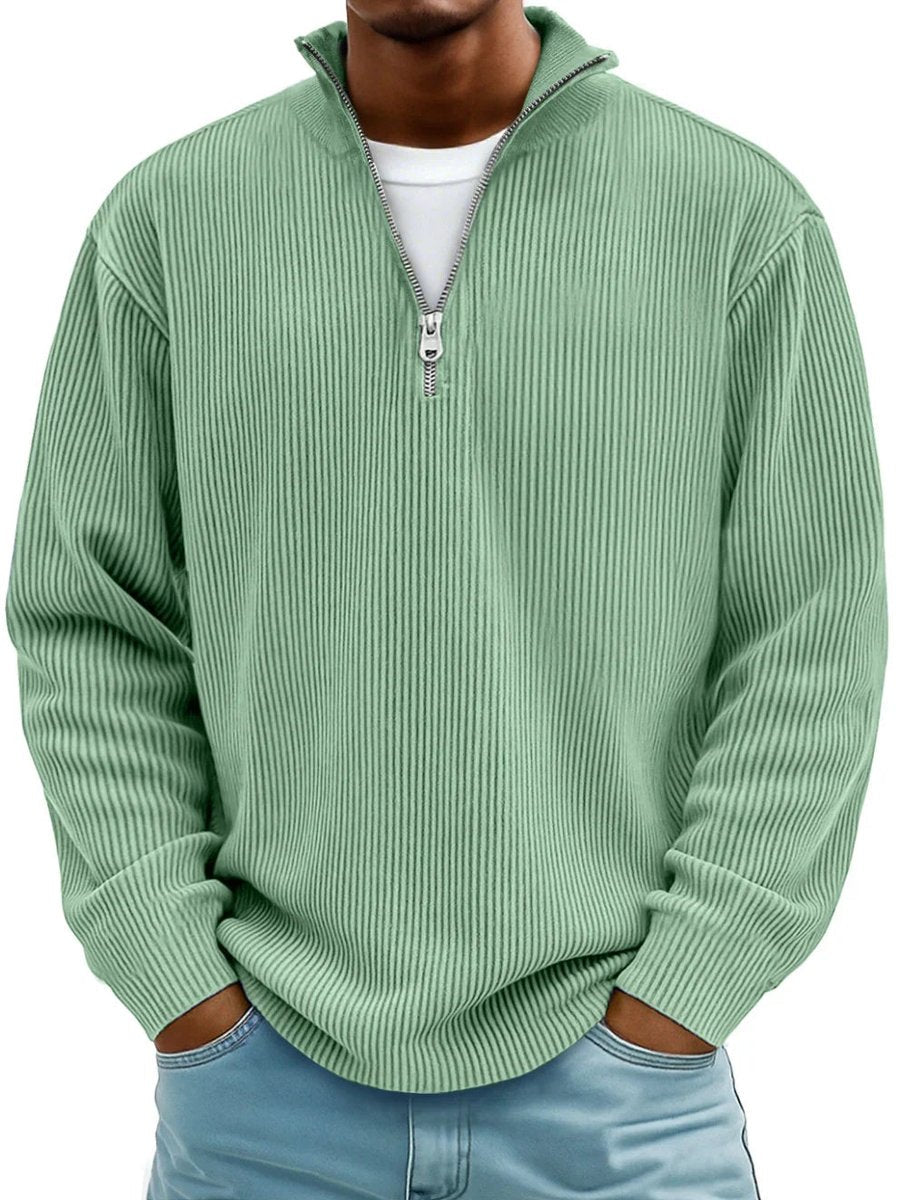 Inigo | Ribbed Knit Quarter Zip Mock Neck Jumper