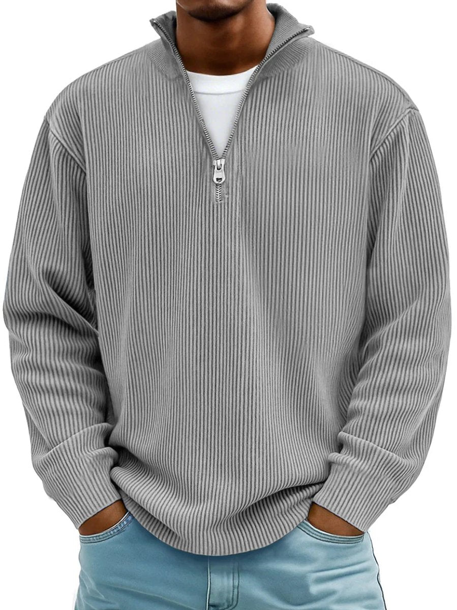 Inigo | Ribbed Knit Quarter Zip Mock Neck Jumper