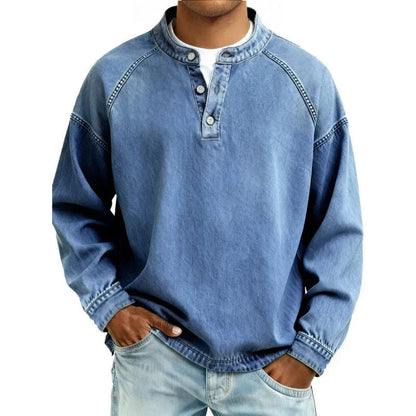 Ambrose | Vintage Washed Denim-Look Button Placket Pullover