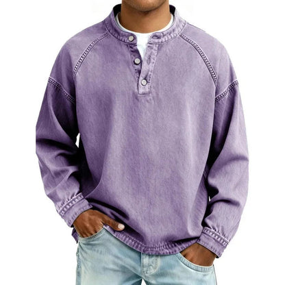 Ambrose | Vintage Washed Denim-Look Button Placket Pullover