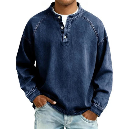 Ambrose | Vintage Washed Denim-Look Button Placket Pullover