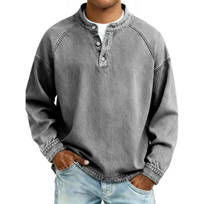 Ambrose | Vintage Washed Denim-Look Button Placket Pullover
