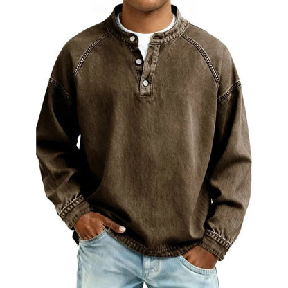 Ambrose | Vintage Washed Denim-Look Button Placket Pullover