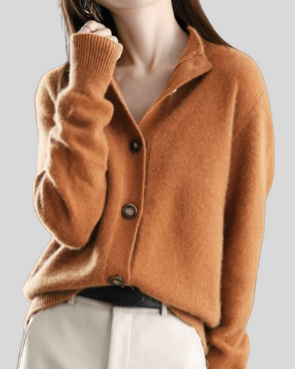 Natalie | Revere Collar Fine Knit Cardigan