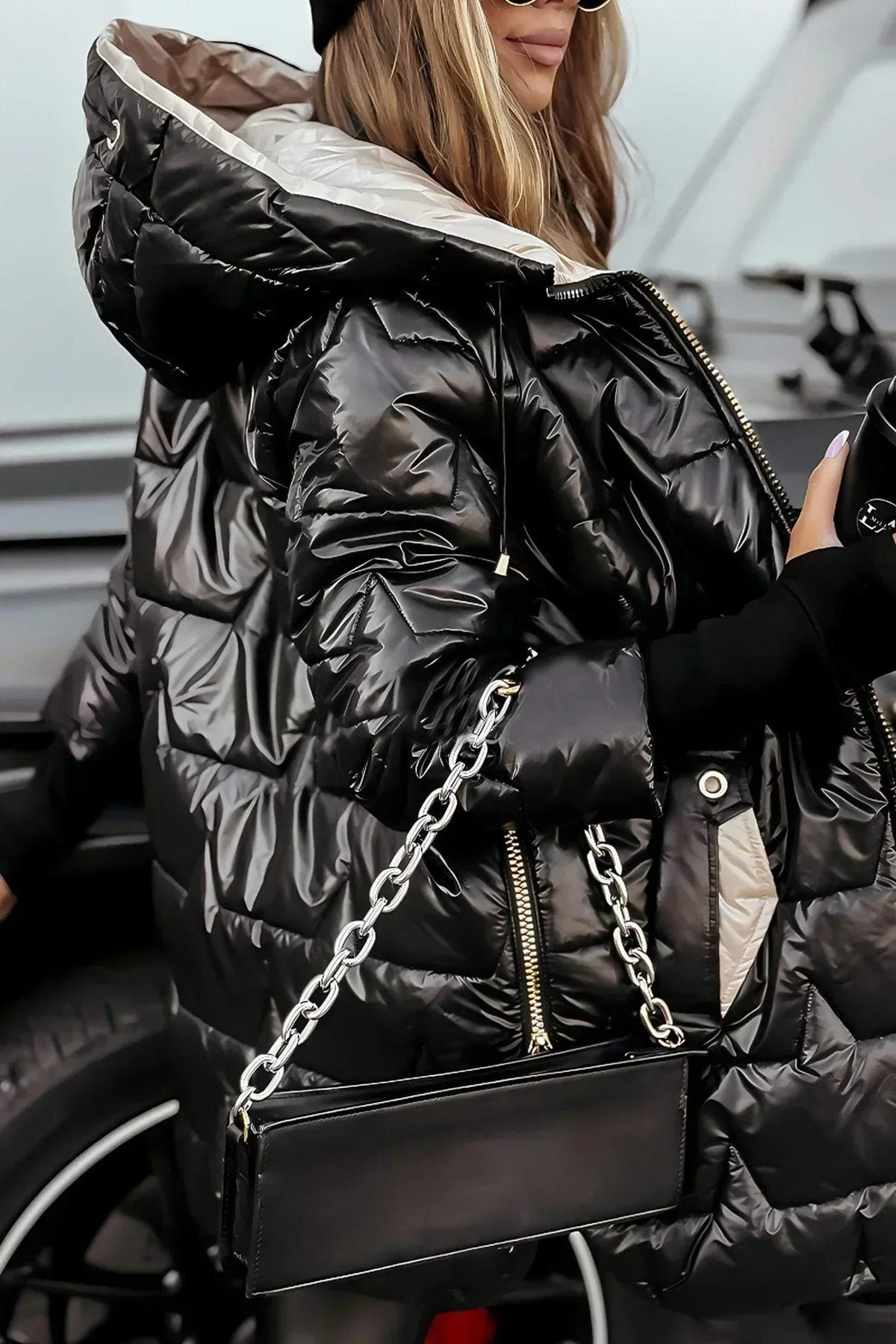 Kestrel | Glossy Hooded Padded Longline Puffer Coat