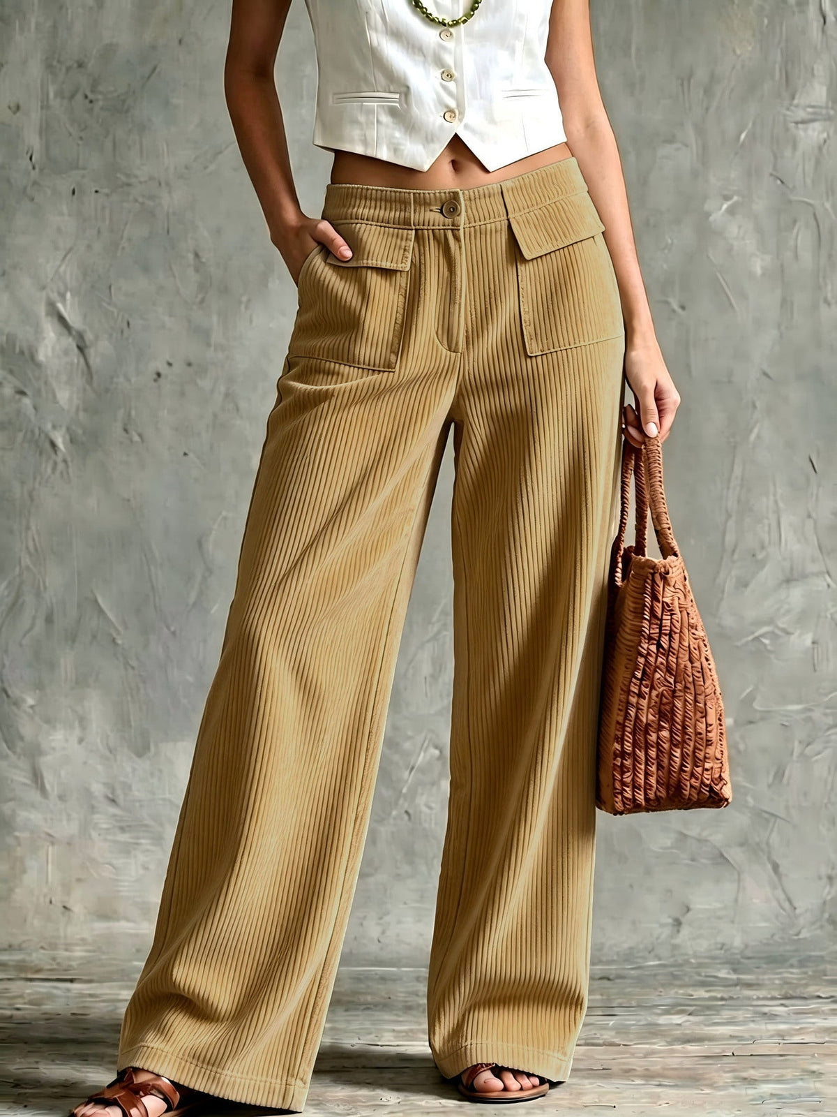 Ula | Wide Leg Corduroy Trousers with Patch Pockets