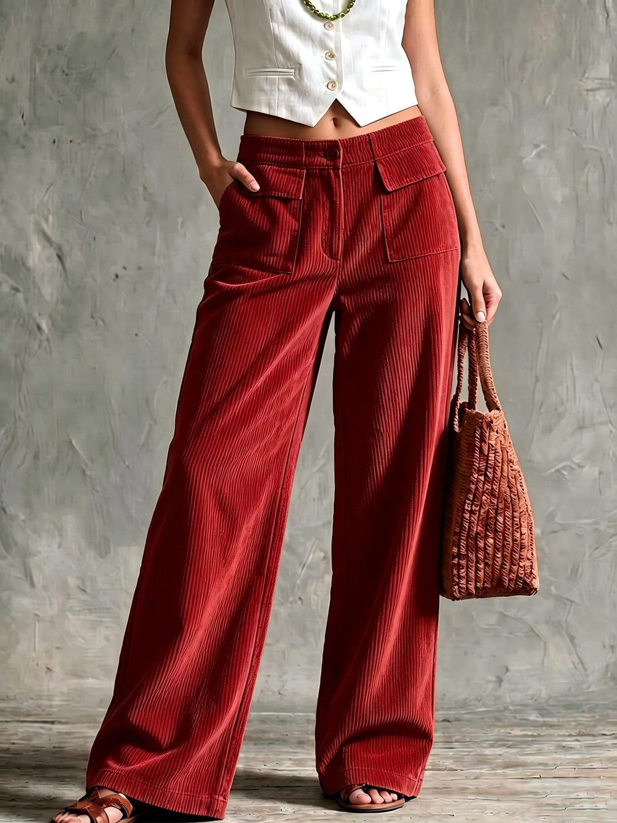 Ula | Wide Leg Corduroy Trousers with Patch Pockets